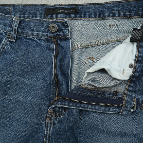 Calvin Klein Jeans Mens Size 36x35 Blue Relaxed Straight Rigid Denim Stone Wash - Picture 5 of 16